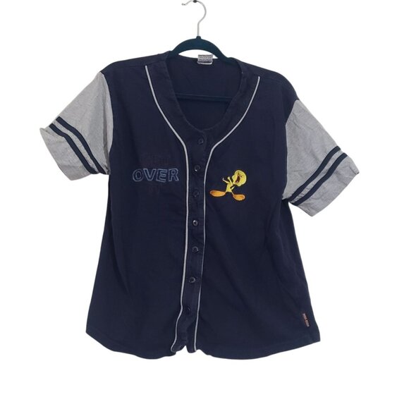 Warner Bros. Tops - Vintage 90s Looney Tunes Tweety Bird Baseball Button-Up Shirt Short Sleeve XXL